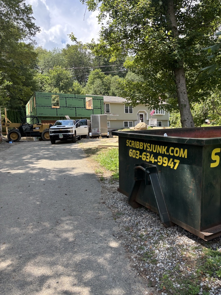 A Scribby's dumpster at a Georgetown job. Maybe an older home renovation near the village pond, or a cleanout in a subdivision off Route 133.