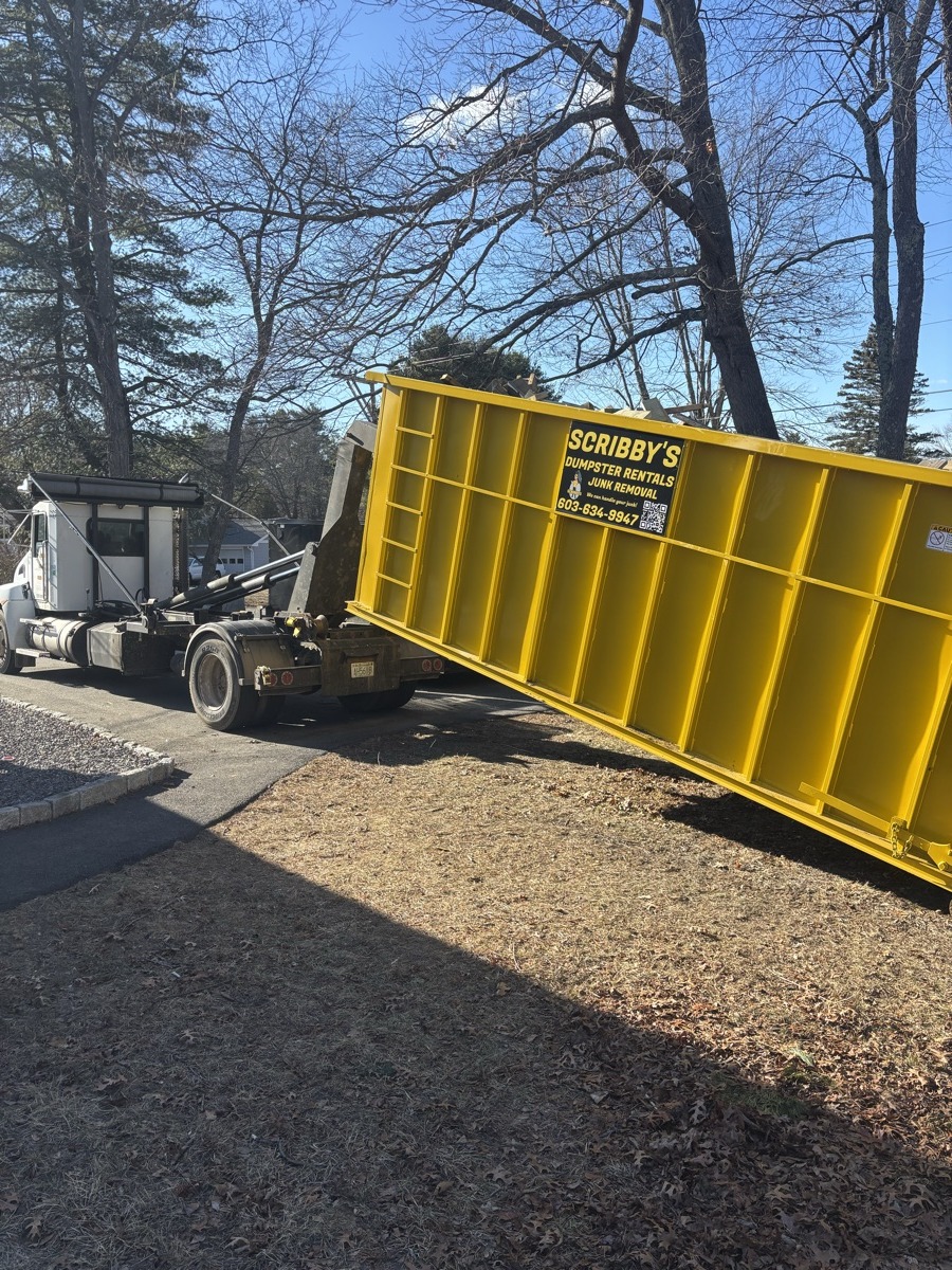 A Scribby's dumpster at a Danvers job. Maybe a renovation on one of the older streets near the historic center, or a cleanout in a Route 114 neighborhood.