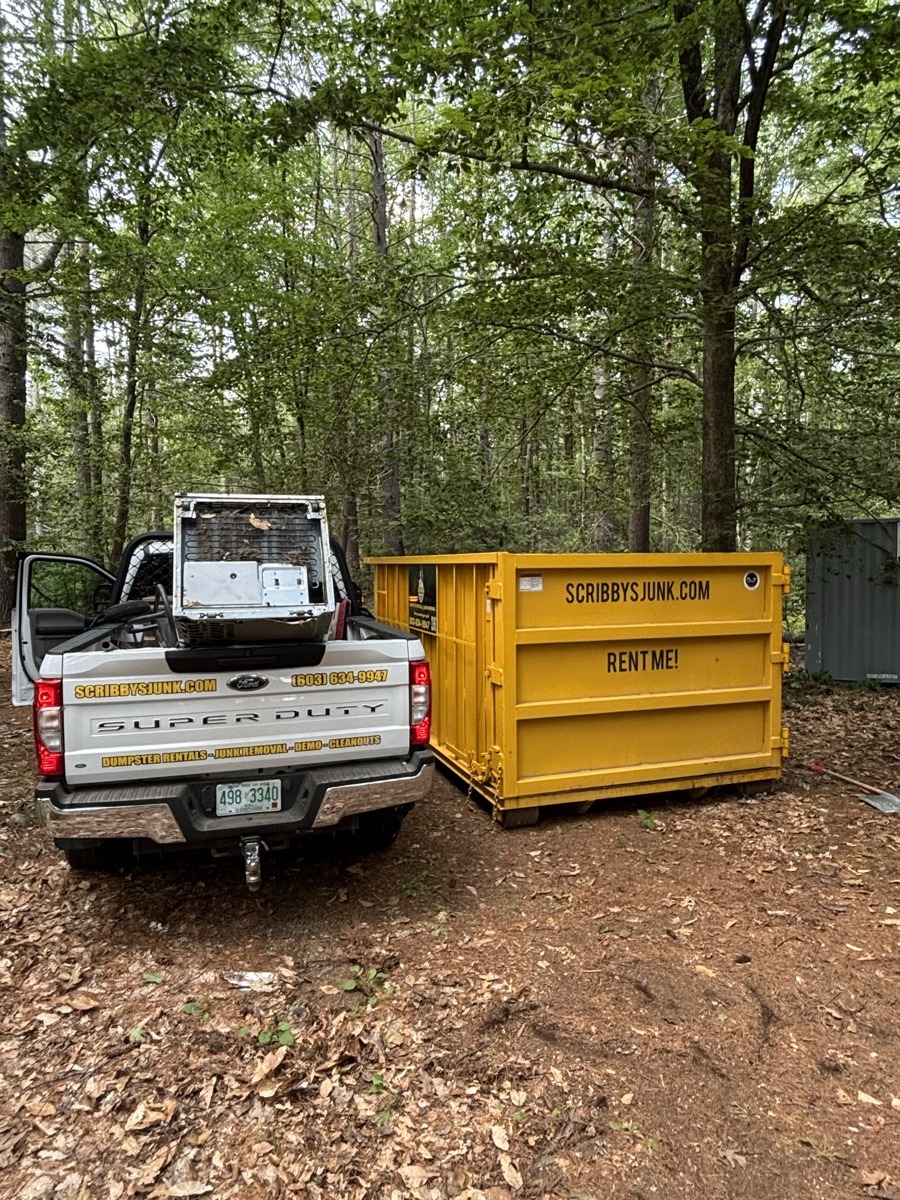 A Scribby's dumpster on a Concord driveway. Maybe a renovation in one of the older West End neighborhoods, or a cleanout out toward the South End.